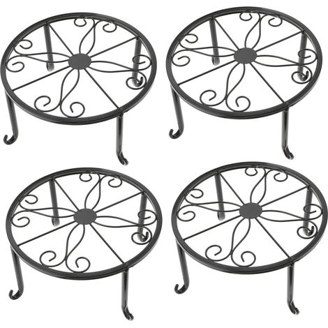 Lot de 4 supports en métal pour plantes d'intérieur et d'extérieur, Support pour pots de fleurs, Support court pour décoration de sol et de table (1/5)