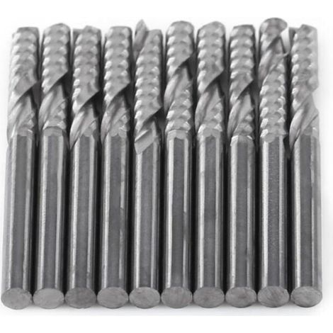 Fraise en bout 10 pièces 1/8 ”tige fraises en bout à une cannelure outil de foret carbure de tungstène routeur CNC fraises pour bois aluminium acier PVC circuits imprimés fibre de carbone acryli (1/4)