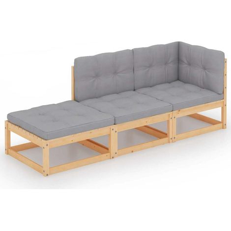 Set Divani da Giardino 3 pz Salotto da Giardino con Cuscini Legno Massello di Pino (1/5)