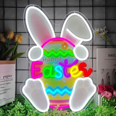 Lampe lumineuse néon de Pâques, œuf de Pâques lumineux LED, intensité variable, guirlande lumineuse joyeuses Pâques, lapin imprimé mignon, cadeau de Pâques, pour enfants, adolescents et filles (1/5)
