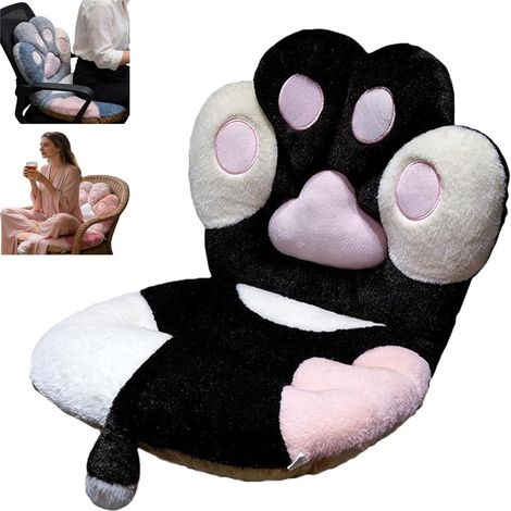 Soft cartoon kitten claw shaped chair cushion and ergonomic seat cushion for adults, reusable floor cushion with PP cotton filling for children (black -S)