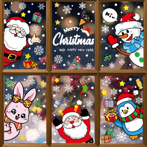 Autocollants statiques Père Noël, autocollants de Noël, autocollants pour vitrines, décorations de Noël, stickers pour fenêtres