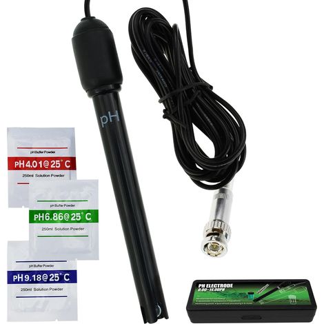 Sonde électrode de pH avec connecteur BNC, câble de 300 cm, plage de pH 0-14 - Sonde de pH pour eau, capteur d'électrode de rechange à corps long pour pH-mètre, contrôleur, outil de test d'eau (1/5)