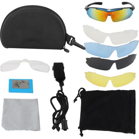 Ortviai Lunettes de vélo polarisées pour hommes et femmes – monture blanche avec 4 verres interchangeables (bleu, noir, jaune, transparent) – lunettes de protection (1/5)