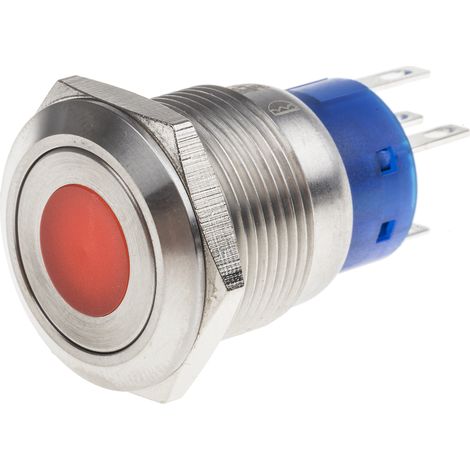 Bouton-poussoir, Verrouillable lumineux, LED Rouge, Unipolaire à deux directions (1RT), 5 A, Argent, Montage panneau 24V ( Prix pour 1 )