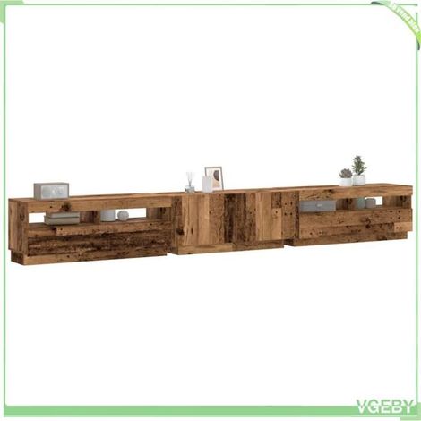 Meuble TV - 3329169 - Bois d'ingénierie vieux bois - LED RVB réglables - 300x35x40 cm (1/5)
