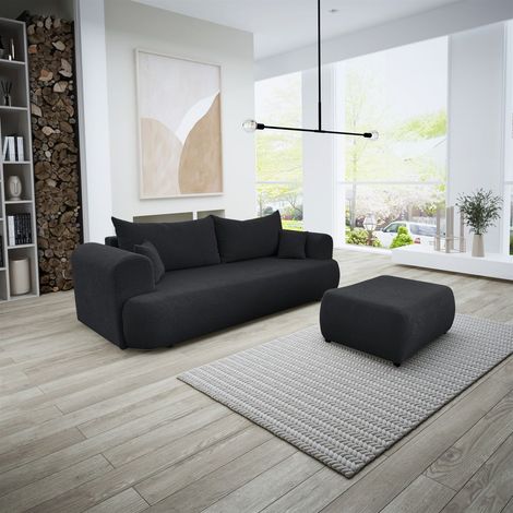 Sofa Schlafsofa 3-Sitzer ANIKE inkl. Polsterhocker in Stoff Now or Never Schwarz (1/5)