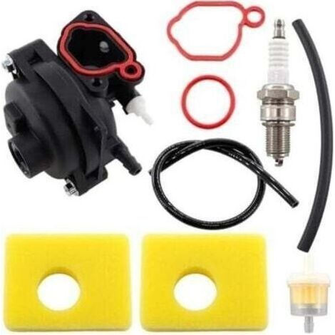 Carburateur pour moteurs de tondeuses à gazon Briggs & Stratton 300E, 450E, 500E, 550E, 575E, 600E OVH, 591979, 595656, 590556 et 591160, avec filtre à air, filtre à carburant et bougie d'allumage. (1/4)
