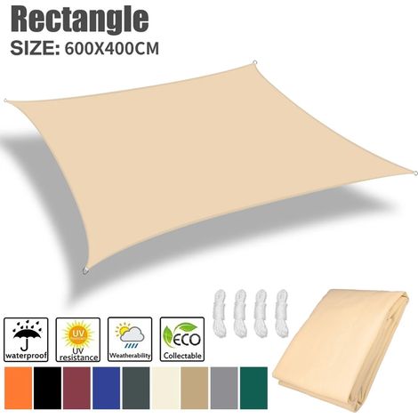 (Jaune clair 6x4M) Toile d'ombrage anti-UV, adaptée aux cours, patios et terrasses. (1/4)
