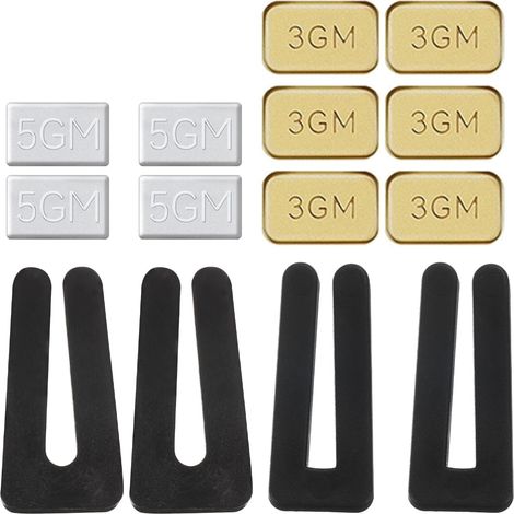 Kit d'Équilibrage de Pales de Ventilateur de Plafond, 4 Ensembles Comprenant 4Pcs Clips d'Équilibrage en Plastique et 4Pcs Poids de 5G et 6Pcs Poids de 3G, Ton Doré/Noir/Blanc (1/5)