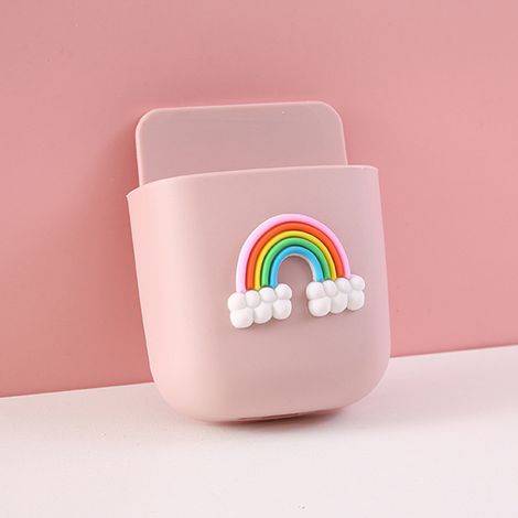 Boîte de Rangement Murale Mignonne pour Téléphone - Déco Maison Motif Arc-en-Ciel Rose (1/2)