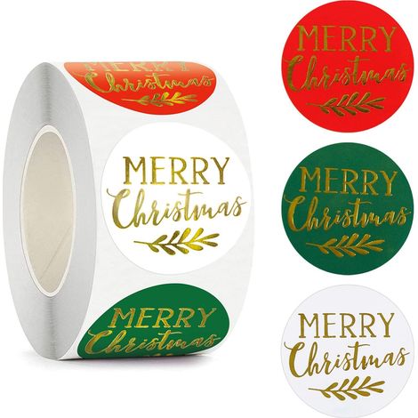 500 feuilles d'autocollants de Noël 1,5 pouces étiquettes autocollantes joyeux Noël autocollants de cadeau de Noël rouleaux d'autocollants en feuille d'or décoration de Noël bricolage (1/5)
