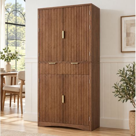 Küchenschrank 76×40×180 cm aus Spanplatte in Nussbaum, platzsparender Stauraum – MEUBLIV (1/5)