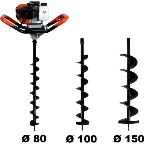 Gt Garden – Tarière thermique 52 cm3 3 CV – Mèches Ø 80/100/150 mm incluses – Vitesse de forage ajustable – Système de débrayage