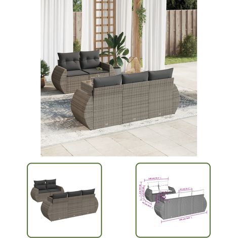 The Living Store 6-tlg. Garten-Sofagarnitur mit Kissen Grau Poly Rattan - Gartenmöbel Set - PE-Rattan Möbel - Outdoor Sofa - Esstisch - Lounge Garnitur (1/3)