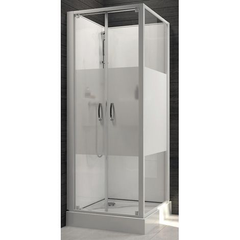 Cabine de douche à portes battantes 80x80 cm vitrage sérigraphié H 202 cm- Leda