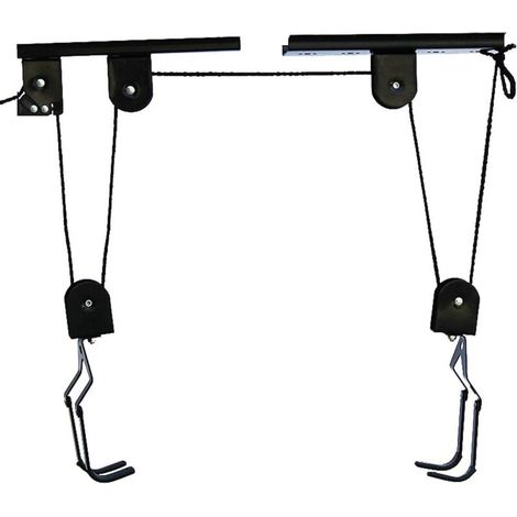 Elevador de bicicletas de techo – Capacidad de 20 kg – Ganchos de goma – Mecanismo de bloqueo – Altura máxima 4 m – Crezuo