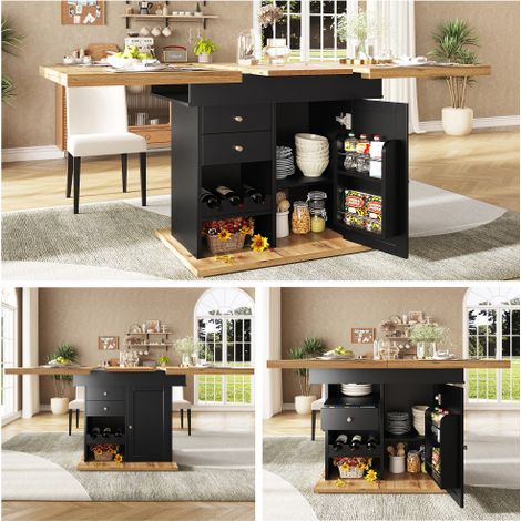 Extendable Telescopic Dining Table 110-140x80cm for 4-6 People,Foldable Space-Saving Kitchen Table with Snack Shelf and Wine Rack for Kitchen and Living Room