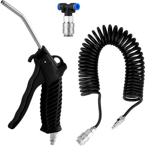 1 soufflette à air comprimé, tuyau spiralé 5 m, buse acier 120 mm, pression max 10 kg/cm2, raccords rapides européens, usage atelier et automobile (1/5)