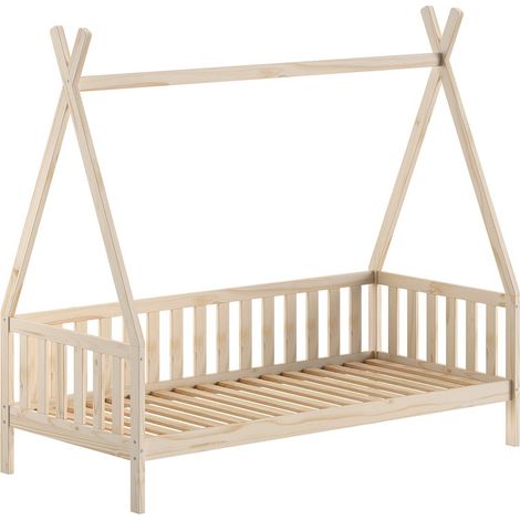 Lit Enfant & Barrière Pin Massif "Tipi" 90x200cm Naturel (1/4)