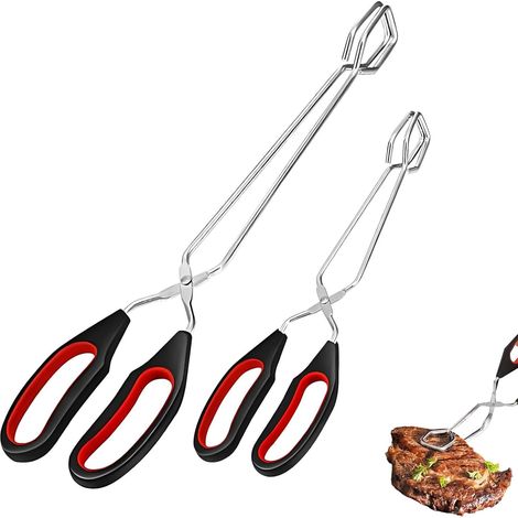 Lot de 2 pinces à barbecue en acier inoxydable, petites pinces à barbecue, avec poignée antidérapante et résistante à la chaleur, utilisées pour les grillades en cuisine, adaptées pour retourner et sa (1/5)