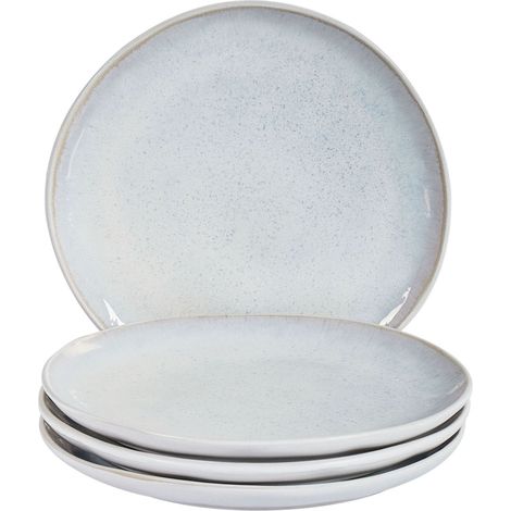 Set de 4 Assiettes à Desserts en Grès Finition Émail pour 4 Personnes Gris Clair Sesame