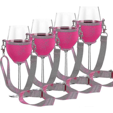 Ensemble de 4 porte-verres à vin suspendus roses pour décoration de fête, porte-verres de rangement avec crochets pour mariage ou Noël (1/4)