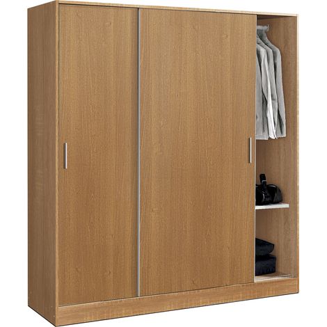 Armoire / placard de rangement de 2 portes coulissantes coloris Merisier - longueur 182 x profondeur 56 x hauteur 200 cm -PEGANE-