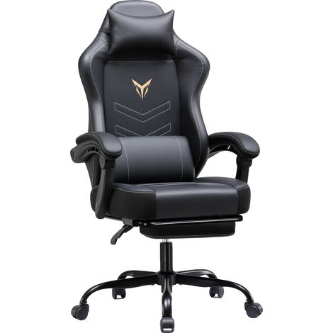 Silla gaming, diseño ergonómico, reposapiés ajustable, color negro. (1/2)