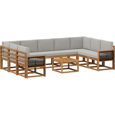 Outdoor Sofa Set with Cushion 10 pcs Natural and Light Grey vidaXL (1/5)