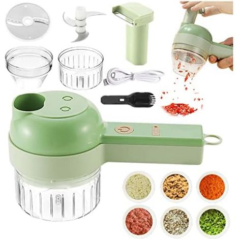 4-en-1 Râpe à légumes électrique, coupe-légumes, hachoir multifonction, mixeur, pour légumes, fruits, ail et aliments bébé (1/3)