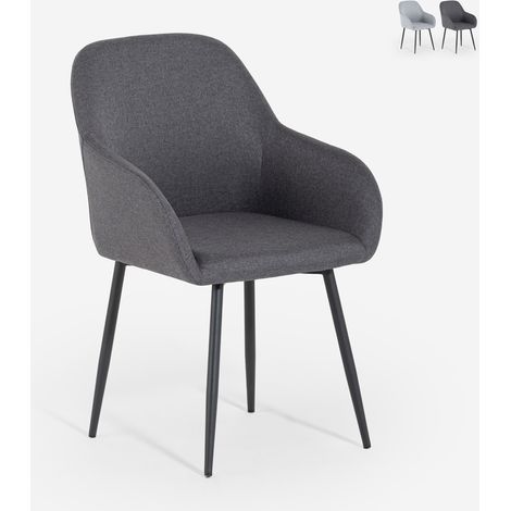 Sedia poltroncina moderna in tessuto imbottita con braccioli Rikku - Grigio Scuro
