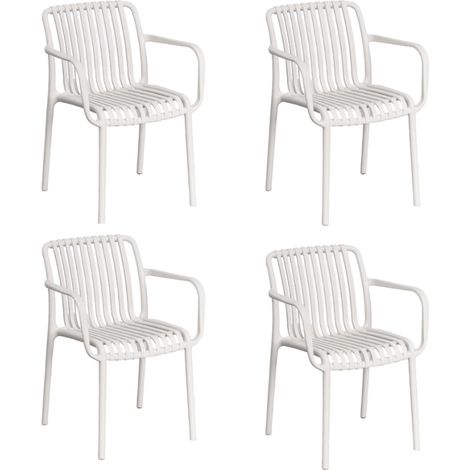 GLOUPIE Set 4 Poltrone Eloise In Polipropilene Solido E Resistente Alle Intemperie Bianco, Impilabili, L 56 x P 42 x H 81 Cm