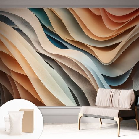 Fototapete Vliestapete mit Kleber - modern Wohnzimmer - Wanddekoration - einfach anzubringen Wogende Formen 312x219 cm (1/5)