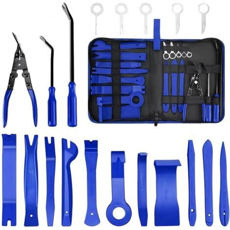 19 pièces - Kit d'outils de démontage de Garnitures Automobiles pour Un Facile et sans Rayure Panneaux de Porte, Tableaux de Bord et des moyeux de Roue, incluant Un Sac de Rangement Robuste. (1/5)