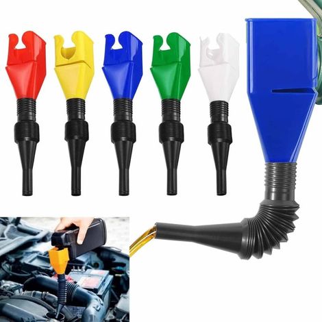 Juego de 10 embudos de drenaje flexibles con clip, herramienta universal de plástico termorretráctil para cambios de aceite en automóviles y hogares, azul/verde/rojo/amarillo/blanco