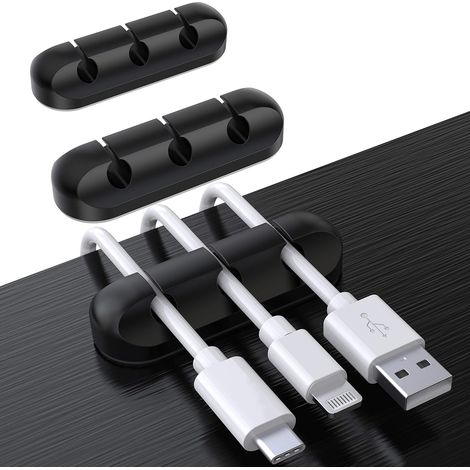 Clips organizadores de cables para escritorio, paquete de 3 soportes para cables, organizador de cables, gestión de cables, almacenamiento de cables para cargadores USB/ratones/auriculares/cables de P (1/5)
