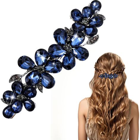 1 Barrette à cheveux, Cristal bleu, Strass, Alliage de zinc, 7,8 cm, Pour mariage, Soirée, Femme (1/5)