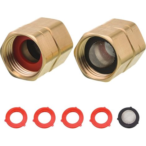 Adaptateur pour Tuyau d'Arrosage, Raccords Femelle à Femelle 3/4" Raccords de Connexion en Laiton, Double Pivot, Filetages 3/4" GHT, Lot de 2 avec 4 Rondelles Supplémentaires et 1 Filtre (1/5)