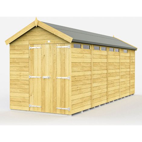7 x 17 Feet Apex Security Shed - Double Door - Wood - L503 x W214 x H217 cm