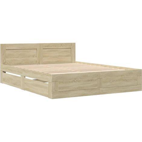 vidaXL Cadre de lit tête de lit sans matelas chêne sonoma 150x200 cm