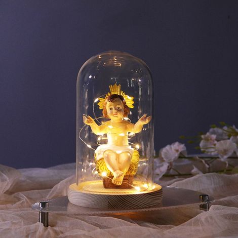 Crèche De Noël LED - 19,5 x 12 x 12 cm - Construction Verre Bois Résine - Fonctionne Sur Piles - Décoration De Table Festive (1/5)