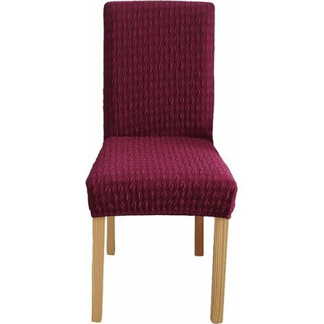 Knitting Chair Covers, Jacquard Plain Dining Chair Slipcover for Home Restaurant Banquet High Back Chair Protective Cover (Red wine 1 PCS) (1/5)