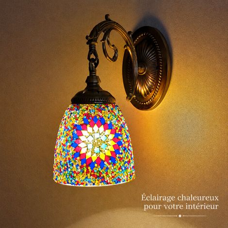 Applique Murale Rétro Ethnique Verre LED Bleu et Rouge Modèle Filaire 23 × 23 × 25 cm 1,8 kg – Livraison gratuite