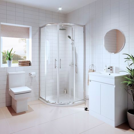 Bathroom Suite Quadrant Shower Enclosure Vanity Unit Basin Sink Toilet WC 800mm (1/5)