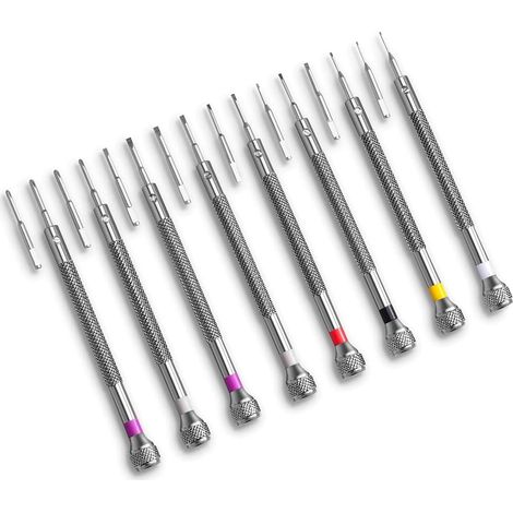 Jeu de 8 tournevis micro-précision professionnels de 0,6 à 2 mm, 8 lames de rechange supplémentaires pour montres, lunettes, bijoux et réparation électronique. (1/5)