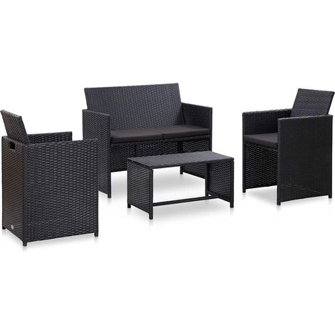 vidaXL Set de muebles de jardín 4 pzas y cojines ratán sintético negro (1/4)