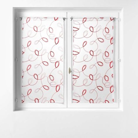 Paire droite passe tringle 2 x 60 x 160 cm voile sable brode hoops Rouge (1/3)