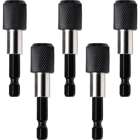 CSPARKV (Noir)5 Pièces Porte Embout Visseuse Aimanté Porte-Embout Magnetique 60mm Porte Embout Visseuse a Choc Porte Embout à Hex Tige pour Dégagement Rapide de Foret et Tournevis (1/5)