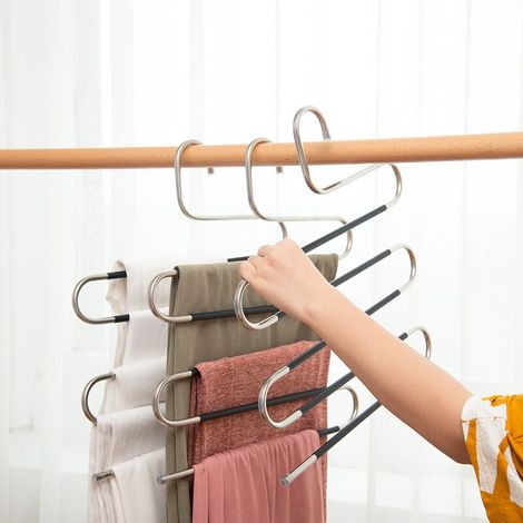 Perchas multiusos para pantalones, de acero inoxidable, tipo S, diseño antideslizante, para bufandas, pantalones, ropa, toallas (2 unidades) (1/3)